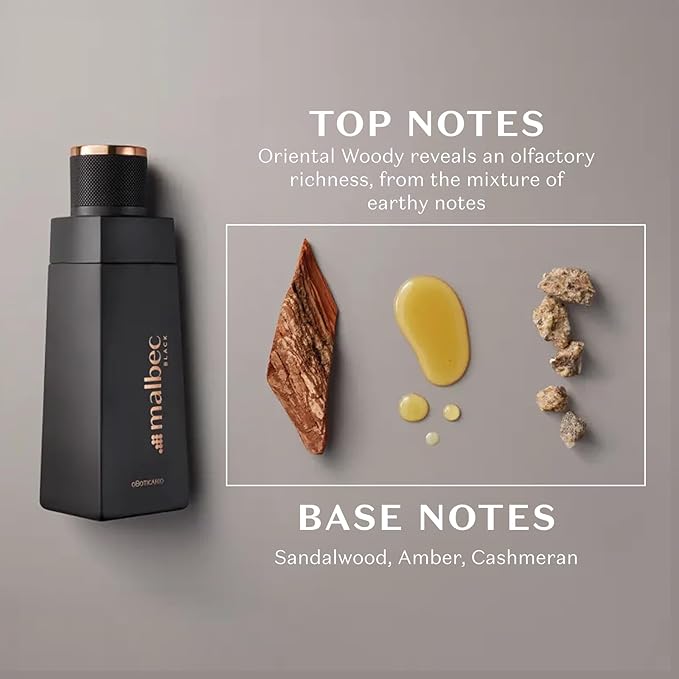Malbec Black Eau de Toilette By O Boticario, Wine-Inspired Cologne For Men, Long-Lasting Men's Fragrances, Vanilla, Whiskey Woody & Amber Scent, 3.4 Ounce