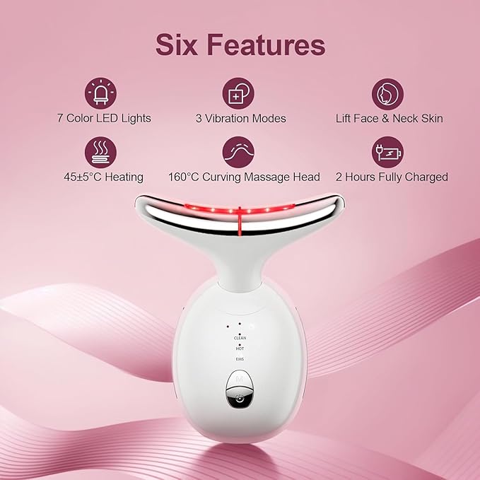7 in 1 Facial Massager Tool, Red - Light Therapy for face and Neck, face Lift Device Portable, face sculptin with 7 Color, Neck Massager for Double - Chin - Reducer.