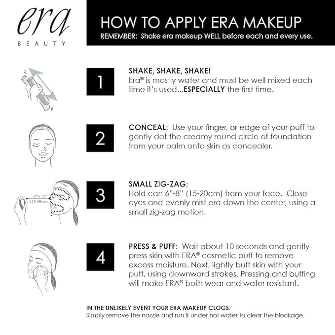 ERA Beauty Essentials Airbrush Makeup Collection (Era Face spray on Foundation - R2 Ivory + Era Primer + Sponge)