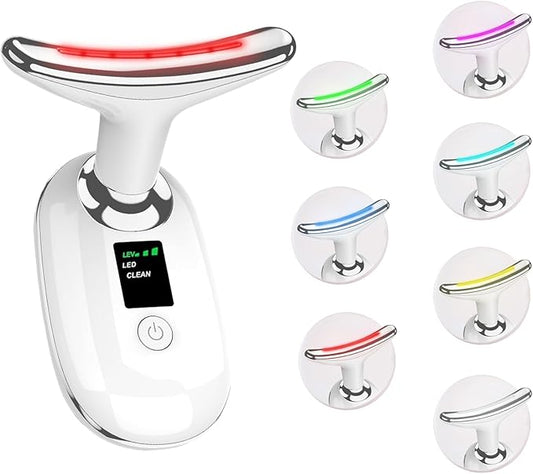 Facial Massager, 7 Color Led Face Neck Massager for Skin Care, LED facial massager tool for Neck with Heat & Vibration, Micro-Current Porable Facial Massager for Skin Care Home Use, Advanced White