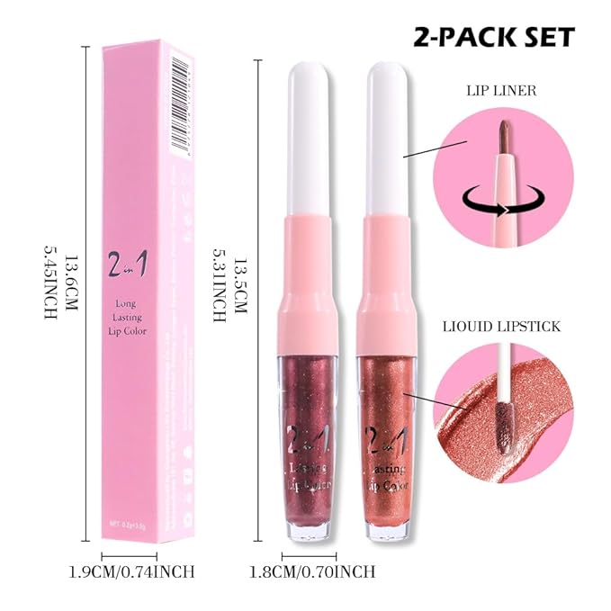 evpct 2Pcs Plum Red Brown Metallic Glitter Lip Liner and Lipstick Combo, Shimmery Lip Gloss Stain Set Makeup for Women Long Lasting Waterproof 24, Metallic Shimmer Iridescent Glossy Liquid Lipstick