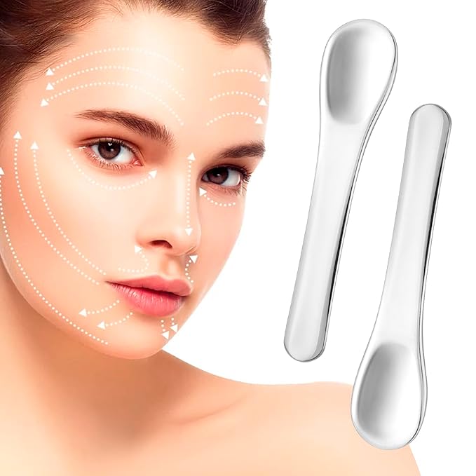 3pcs Mini Metal Makeup Spatula, Reusable Cosmetic Cream Spatulas Spoon, Skincare Scoop Applicator Facial Massage Beauty Tools for Mixing and Sampling Face Eye Cream- Silver