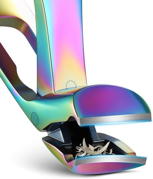 FVION Angled Head Toe Nail Clippers, Ergonomic Curved Toenail Clippers for Seniors Long Handle with Nail Catcher and Metal Nail File, Precision Toenail Clippers for Thick Toenails (Multi)