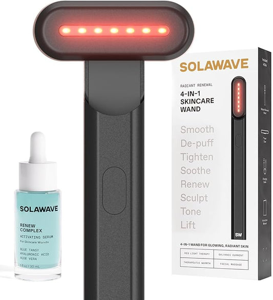 Solawave 4-in-1 Radiant Renewal Red Light Therapy Wand & Renew Complex Activation Serum | Beauty Device for Face & Neck | Serum Boosts Anti-Aging Effects, Reduces Wrinkles, Dark Circles & Puffiness