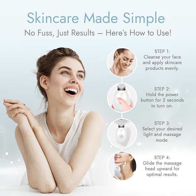 LuxeSkin 7 Color LED Red Light Therapy Facial Massager for Face and Neck, Electric Facial Tool for Skin Care with Vibration, Warm Mode & Travel Bag