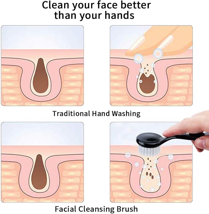 Facial Cleansing Brush 4 PCS, Facial Exfoliating Brush Face Wash Scrub Exfoliator Brush for Makeup Skincare Removal (Black)