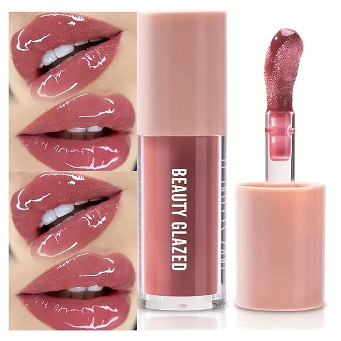 Beauty Glazed Rose Nude Tint Glass Shine Lip Oil Gloss – High Pigment Hydrating Lip Serum Jelly Lip, Non-Sticky Mirror Glazed Finish, Smooths Lip Lines, Plumping Juicy Shine