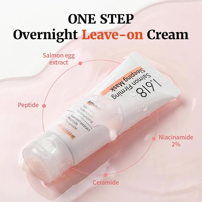 1.618 Salmon Firming Sleeping Mask 3.53oz - Korean Overnight Moisturizer Face Cream with Peptide, Vit-P, Beta Glucan, Centella Asiatica, Ceramide NP, Niacinamide, Adenosine, Trehalose