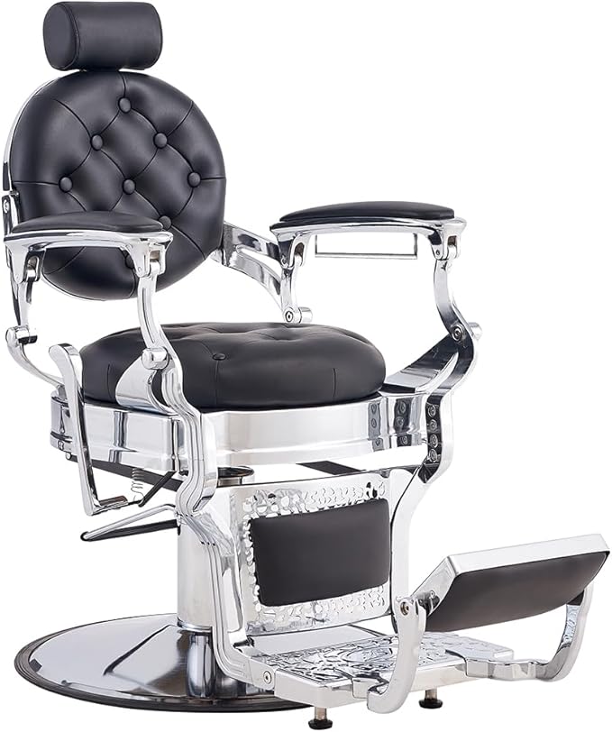 Antlu Barber Chair Salon Chair Hair Stylist, Vintage Heavy Duty 700lbs Hair Styling Chairs for Barbershop Beauty Tattoo Massage (Black-Silver)