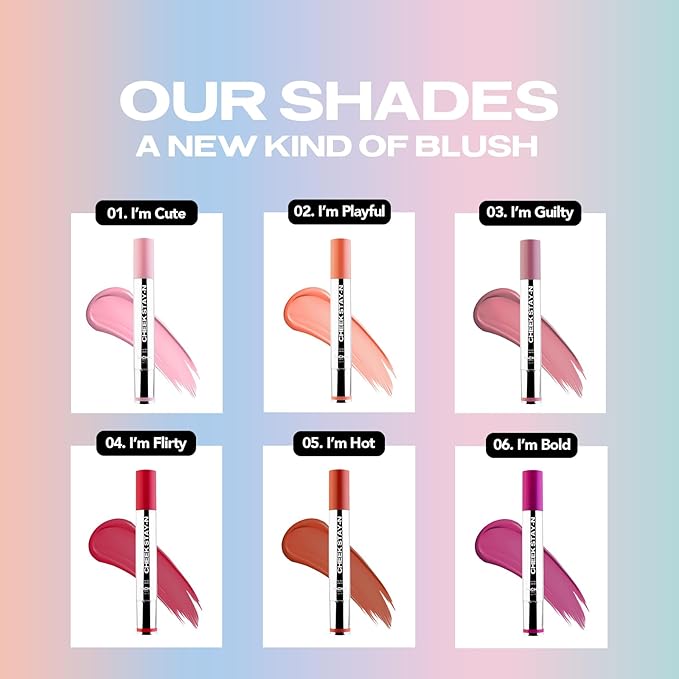Sacheu Cheek STAY-N Liquid Blush for Cheeks — High Pigment, Buildable, Lightweight Cream Blush for Dewy & Radiant Flushed Cheeks — Long-lasting & Cruelty Free, I'm Cute
