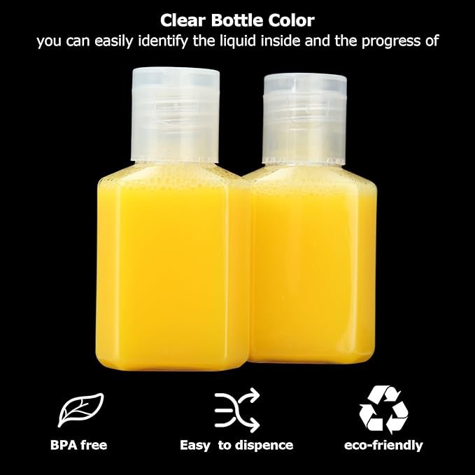APACALI 100PCS Plastic Travel Bottles 1oz Mini Shampoo Bottles Small Empty Bottles Refillable Cosmetic Containers with Flip Cap Clear Portable Small Bottles for Liquid, Lotions, Toner, Body Soap