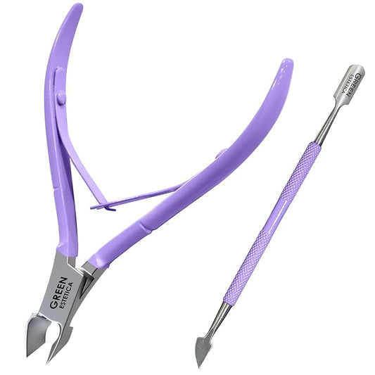 Professional Cuticle Trimmer with Cuticle Pusher Nail Cuticle Remover Nipper Silver Stainless Steel Sharp Blades Manicure Tools with Double Spring Nail Care Pedicure Nail Tools Home Spa (Purple)
