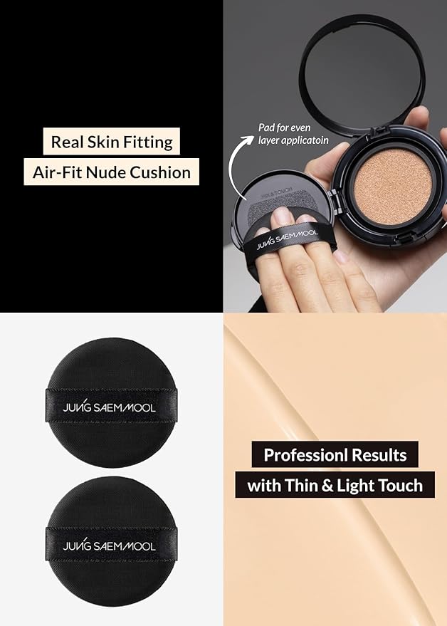 JUNG SAEM MOOL Essential Skin Nuder Longwear Cushion 0.98 Fl Oz (Medium), Refill Included, 24H Lasting Cushion Foundation with High Coverage, Semi-Matte Natural Finish, Korean Foundation Makeup