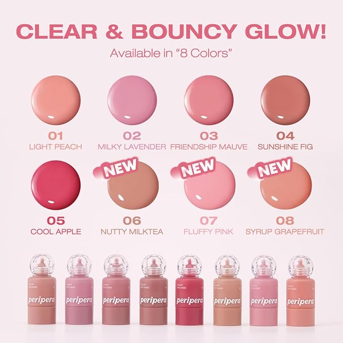 PERIPERA SYRUPY TOK CHEEK 5 Colors, Liquid Blush, Dewy Finish and Hydrates All day, Soft Velvet Texture Face Cheek Tint (08 SYRUP GRAPEFRUIT, One Size)