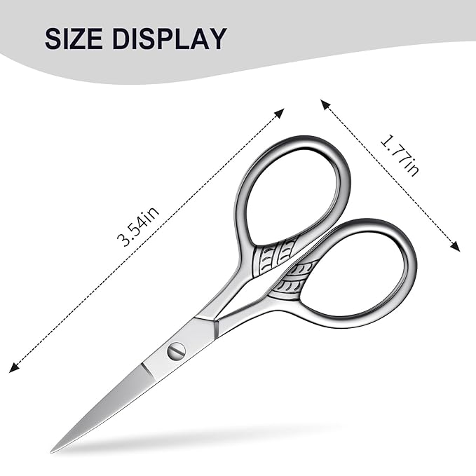 Professional Nose Hair Scissors 3.5"，Stainless Steel Precision Trimmer for Eyebrows, Beard, Ear, Mustache | Anti-Slip Handle, Mini Grooming Tool for Men/Women -QUIUMES (Small scissors - Patterned)
