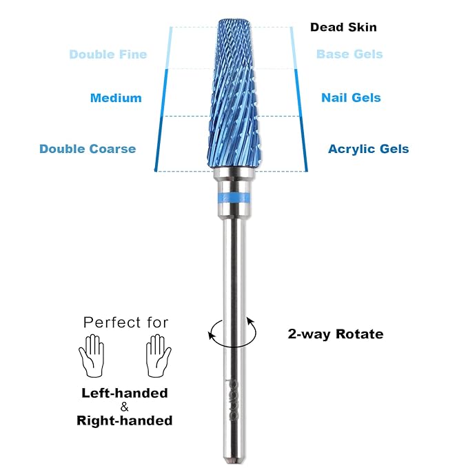 PANA 5-in-1 Pro Upgraded Multi-Function Drill Bit 3/32" Shank Size - (Blue, 2X Coarse to 2X Fine) - Mix Size Tungsten Drill Bit Fast Remove Acrylic Hard Gel Nail for Manicure Pedicure
