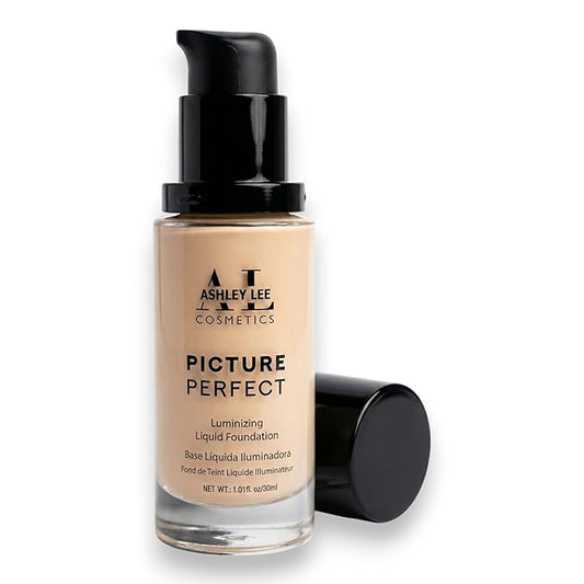 Ashley Lee Picture Perfect Luminizing Liquid Foundation – Lightweight Buildable Coverage, Natural Radiant Finish, Long-Lasting, Smooth Blend, Cruelty-Free, Glass Bottle (12. Sand)