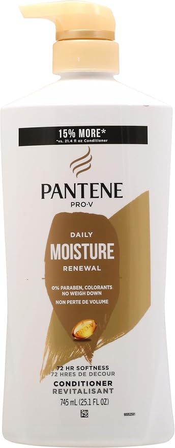 Pantene Conditioner, Daily Moisture Renewal - Pro-V Nutrients for Dry, Color-Treated, Straight to Curly Hair, 72-Hour Hydration & Softness, Paraben Free, Cleanses, Strengthens Bonds, 25.1 Fl Oz