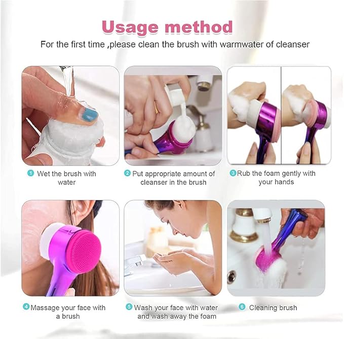 Facial Cleansing Brush 2 in 1Double-Sided Facial Cleaning Brush with Soft Bristles for Deep Pore Exfoliation, Wash Makeup, Massaging (Green)