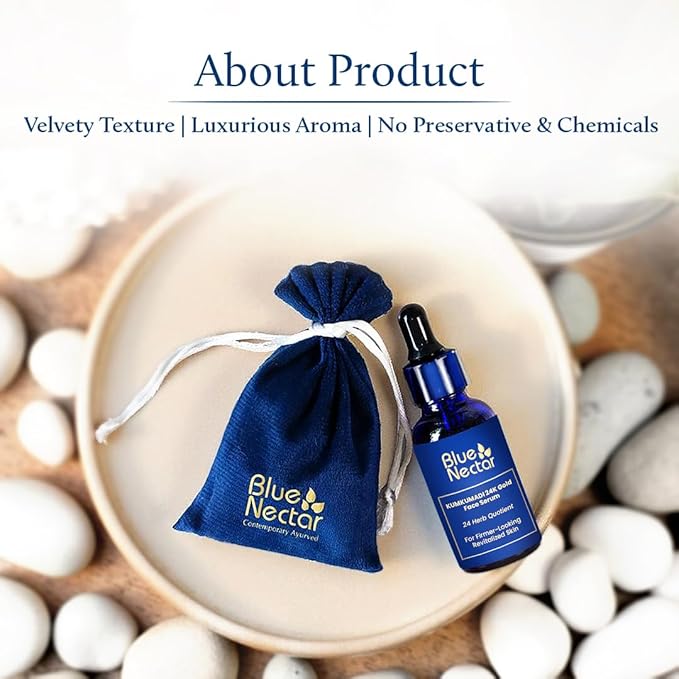 Blue Nectar 24K Gold Serum with Pure Kumkumadi Oil for Face | Ayurvedic Face Serum for Firm-Looking Skin & Natural Radiance (24 Herbs, 0.33Fl Oz)