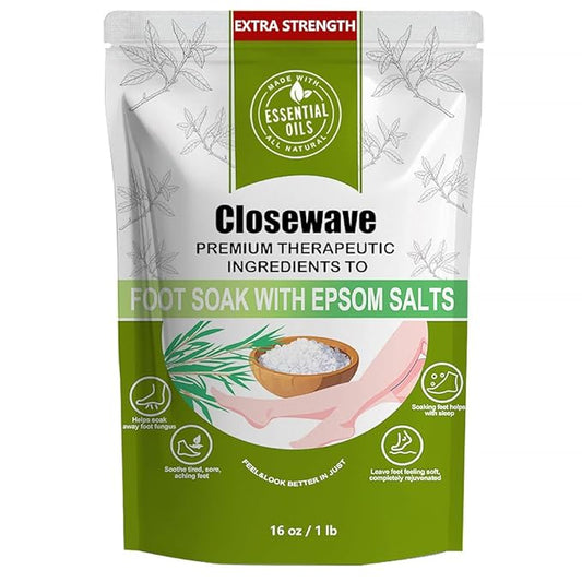 EXTRA STRENGTH Epsom Salt Tea Tree Oil Foot Soak - Foot Spa Pedicure Care for Toenail Athletes Foot, Soothes Sore, Stubborn Scent, Discolored and Ingrown Toenail - Birthday Gift for Mom Dad -16 oz