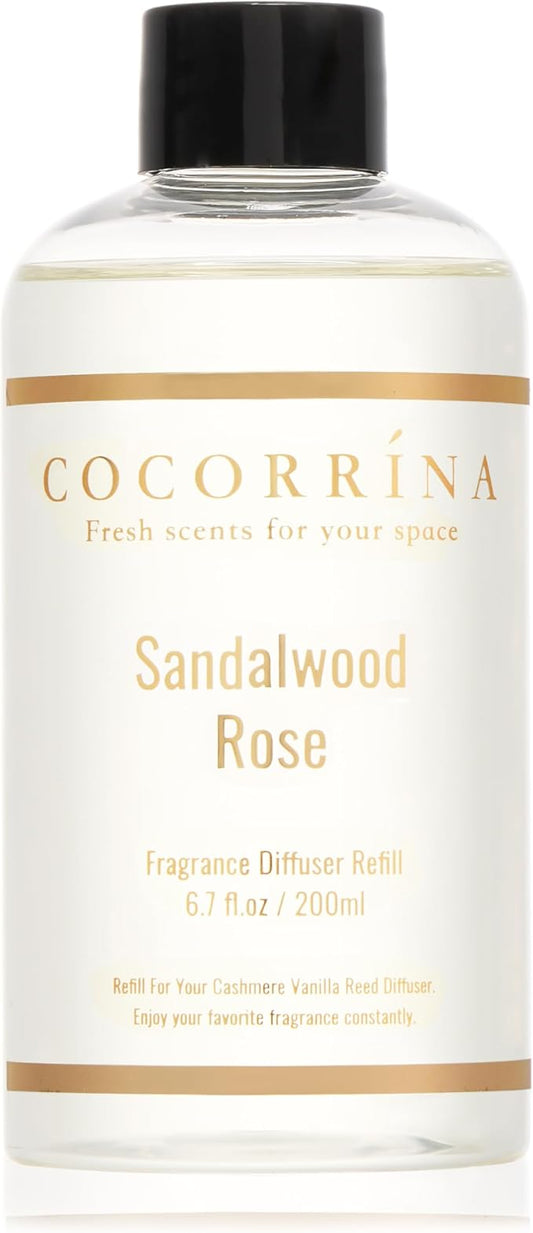 COCORRÍNA Refill - Sandalwood Rose 6.7 Fl.oz Reed Diffuser Refill with 8 Sticks