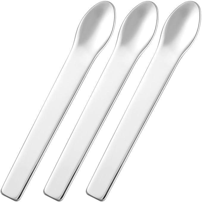 3pcs Mini Metal Makeup Spatula, Reusable Cosmetic Cream Spatulas Spoon, Skincare Scoop Applicator Facial Massage Beauty Tools for Mixing and Sampling Face Eye Cream- Silver