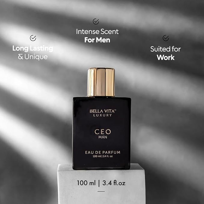 BellaVita Luxury CEO Man Perfume for Men (3.38 fl.oz) | Long-Lasting Men's Perfume with Lemon, Lavender, Tonka Vetiver & Moss Fragrance for Man | CEO Parfum for Men | Vegan & Cruelty-Free Fragrance