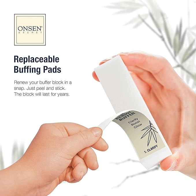 Onsen Secret Essential Nail Reboot Kit with Hand & Cuticle Rescue Cream | Buffer Block, Professional File, Replacement Pads and Repair Cream for Strong, Healthy, Shiny Natural Nails at Home