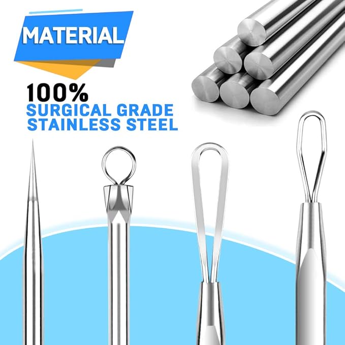 Teenitor Pimple Extractor Acne Treatment Tool Surgical Grade Blackhead Comedone Removal 2-in-1 Popper Tool for Face Nose Blackhead Extractor Tool Silver