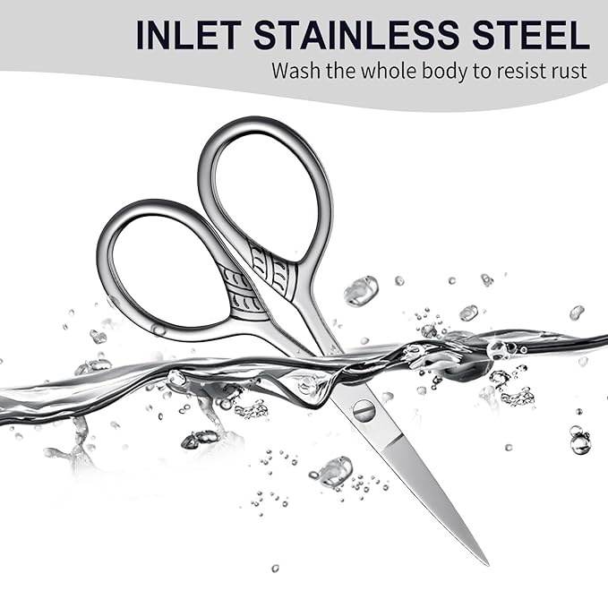 Professional Nose Hair Scissors 3.5"，Stainless Steel Precision Trimmer for Eyebrows, Beard, Ear, Mustache | Anti-Slip Handle, Mini Grooming Tool for Men/Women -QUIUMES (Small scissors - Patterned)