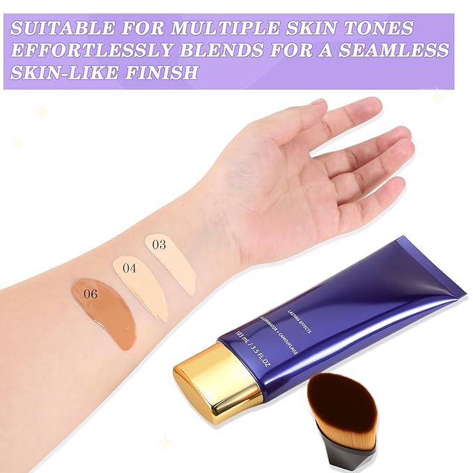 Waterproof Body Makeup, Beauty Body Foundation Cream with Brush, Full Coverage Body & Leg Makeup for Scars Imperfections, No Transfer, Natural Finish