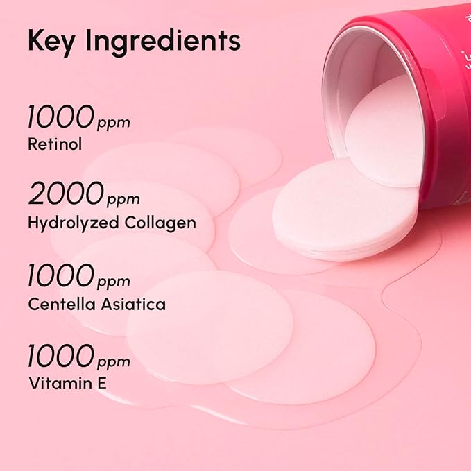 MAREE Collagen Acne Clearing Polishes - Toner Pads with Retinol - Minimizing Wrinkle Zero Pore Pads - Hydrating Toning Collagen Pad with Retinol & Centella Device - Anti Aging Brightening Wipes