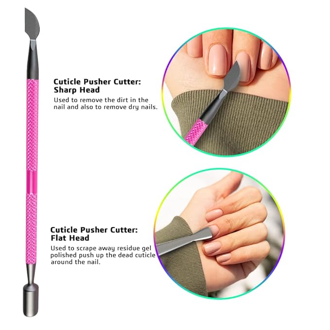 Professional Cuticle Trimmer with Cuticle Pusher Nail Cuticle Remover Nipper Silver Stainless Steel Sharp Blades Manicure Tools with Double Spring Nail Care Pedicure Nail Tools Home Spa (Pink)