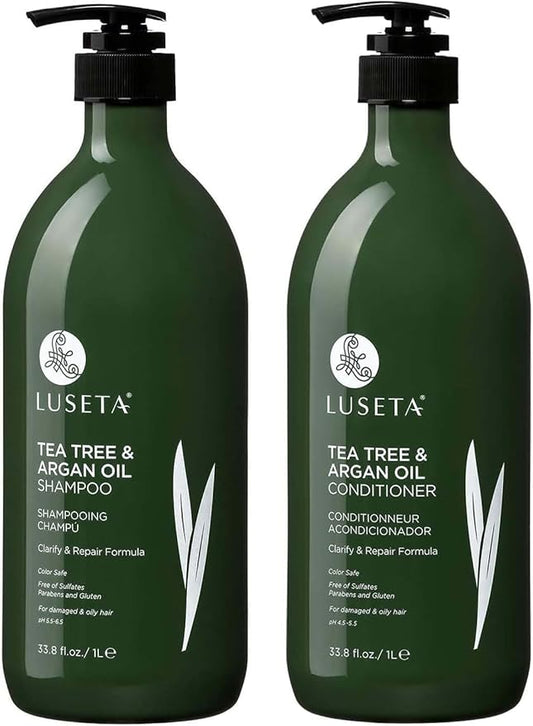 Luseta Tea Tree & Argan Oil Detangling Shampoo & Conditioner Set, 2 x 33.8 Oz
