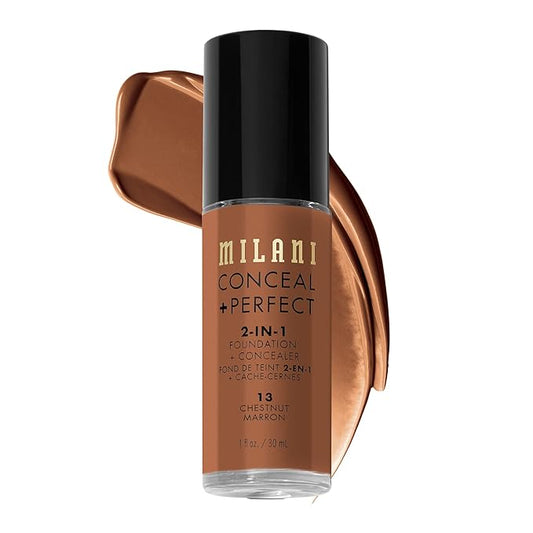 Milani Conceal + Perfect 2-in-1 Foundation + Concealer for a Flawless Complexion, Under Eye Corrector, Cover Redness and Imperfections, Waterproof and Sweatproof - Chestnut