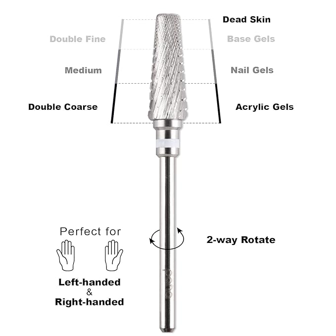 PANA 5-in-1 Pro Upgraded Multi-Function Drill Bit 3/32" Shank Size - (Silver, 2X Coarse to 2X Fine) - Mix Size Tungsten Drill Bit Fast Remove Acrylic Hard Gel Nail for Manicure Pedicure