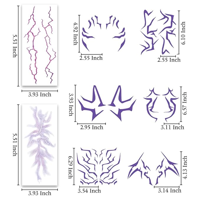 8PCS Halloween Korea-Pop Temporary Tattoo, Ombre Purple Tattoos Realistic Body Art for Hunter Costume, Cosplay, and Party Makeup