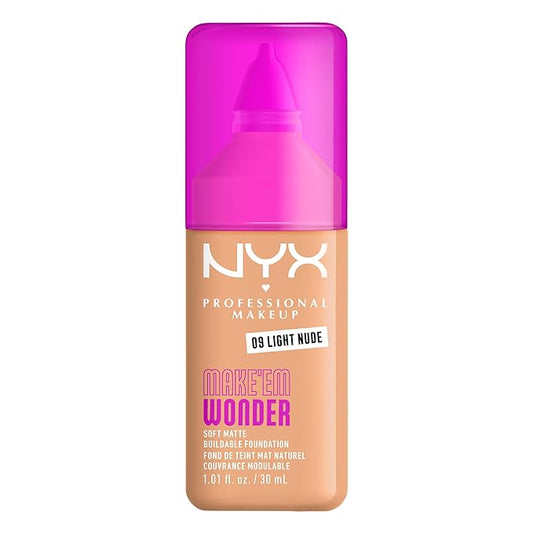 NYX PROFESSIONAL MAKEUP Make 'Em Wonder Liquid Foundation, 24HR Foundation Makeup With A Soft Matte Finish, Buildable Full Coverage - 09 Light Nude