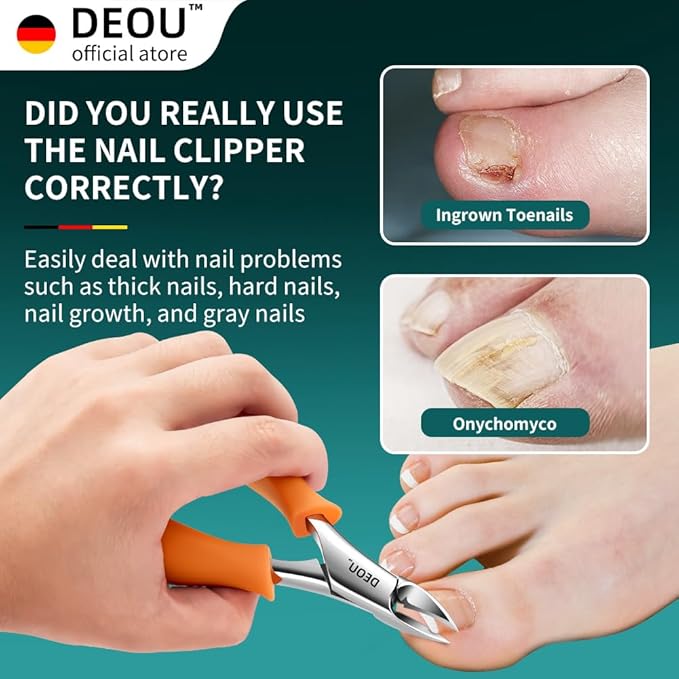 DEOU Podiatrist Toenail Clippers Ingrown Toenail Tools for Thick Nails and Inlaid Nails,Manicure and Pedicure Clippers,Heavy Duty Nail Clippers, Pedicure Tools (Orange+Nail Remover)