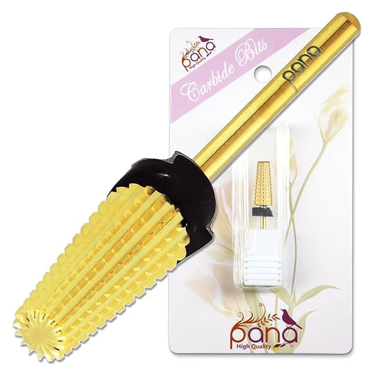 PANA 3/32" Shank 5-in-1 Nail Carbide Bit - (Triple Coarse - Extra Coarse Grit, Gold) - Two Way Rotate use for Both Left and Right Handed Fast remove Acrylic or Hard Gel Machine