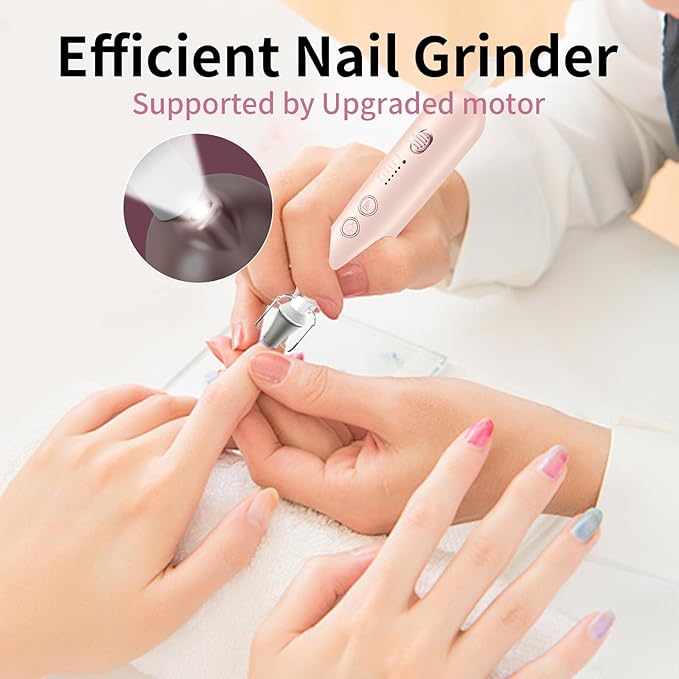 Professional Manicure Pedicure Kit, Cordless Electric Nail File Set, Rechargeable Pedicure Tools for feet, 5 Speeds Hand Foot Care Nail Drill for Thick Nail Toenail Cuticle Women Men Baby Pets-Rose