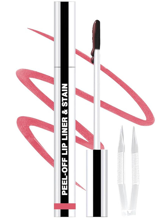 Lip Liner Stain Peel Off with Tweezer, Long Lasting Matte Lip Tattoo, Highly Pigmented Color Lip Makeup, Waterproof, Transfer-proof Lipstain for Women, for All Skin Types Cool Rose