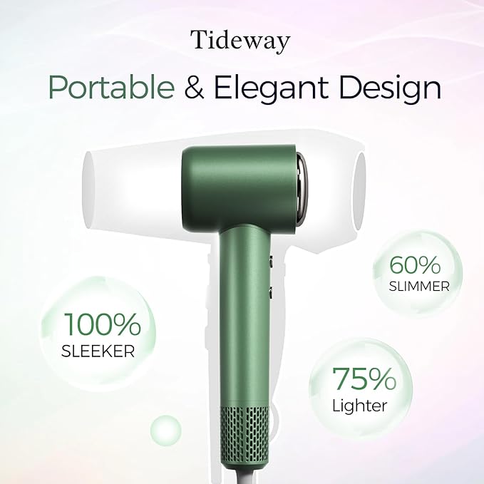 Tideway Hair Dryer, Blow Dryer with Diffuser High-Speed Plasma Ionic Low Noise for Fast Drying, Travel Hair Dryer for Women and Man, Curly/Wavy & Long/Thick Color-Treated Hair H11
