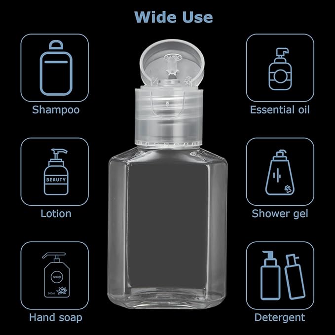 APACALI 100PCS Plastic Travel Bottles 1oz Mini Shampoo Bottles Small Empty Bottles Refillable Cosmetic Containers with Flip Cap Clear Portable Small Bottles for Liquid, Lotions, Toner, Body Soap