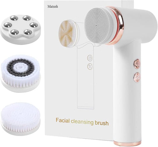 4 in 1 Facial Cleansing Brush, Multi Function Electrical Face Wash, Brush IPX6 Waterproof Portable Face Scrubber, 5 Speed Adjustable, 2 Rotation Directions Adjustable, Gift for Women Men (White)