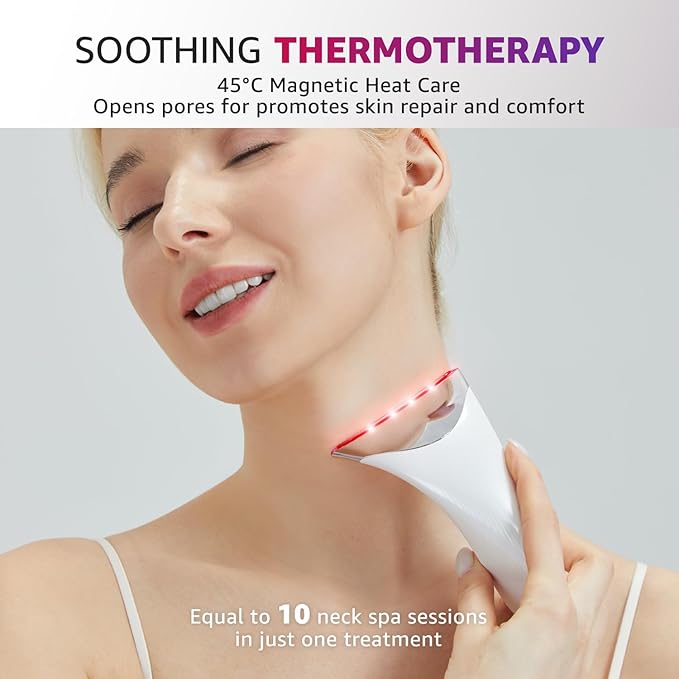 Red Light Therapy for Face and Neck, Renewal Face Lift Device with Vibration Tech, 3 in 1 Face Massager Tool with Thermals, True Beauty Glow Facial Sculptor for Wrinkles, Double Chin-White