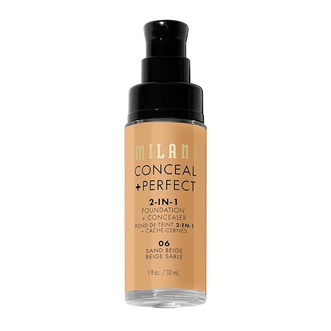 Milani Conceal + Perfect 2-in-1 Foundation + Concealer for a Flawless Complexion, Under Eye Corrector, Cover Redness and Imperfections, Waterproof and Sweatproof - Sand Beige