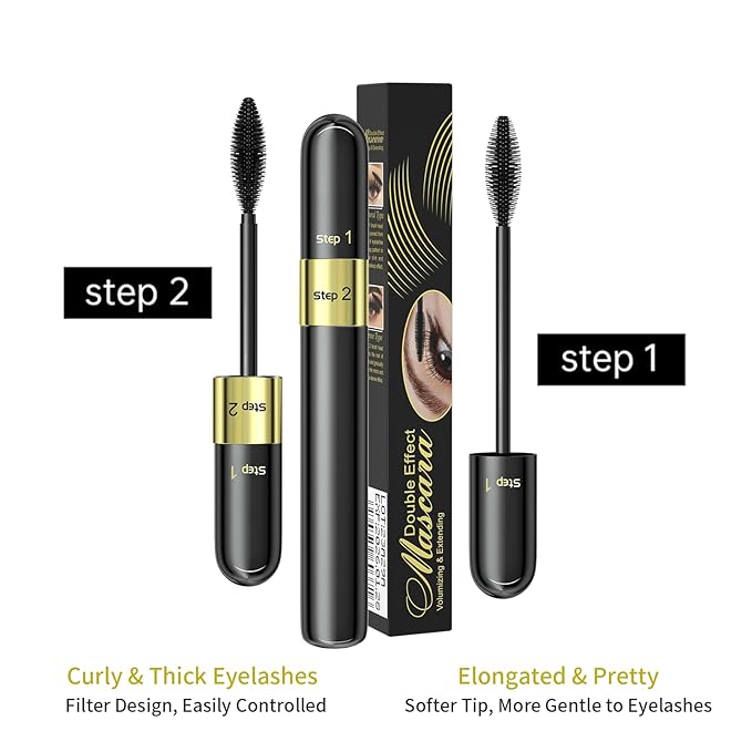 VIBELY 2 IN 1 Lash Cosmetics 4D Silk Mascara - 5x Longer, Waterproof, No Clumping, Long-lasting Black
