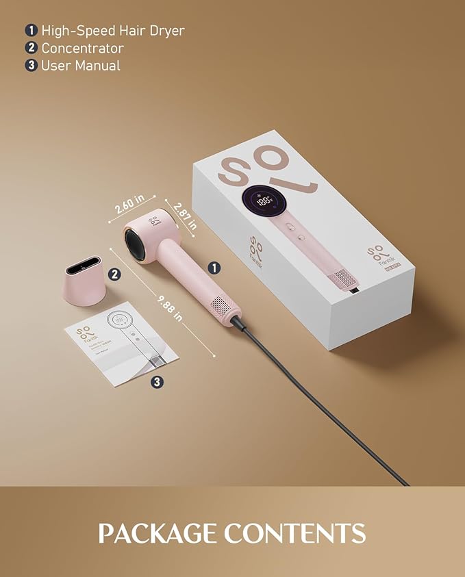 Fanttik Solo SonicDry H10 APEX 80% Faster Drying with 110,000 RPM Brushless Motor Hair Dryer, 56dB Low-Noise, 0.74lb Ultra-Light Blow Dryer, Ionic Tech for Travel, Home, Salon - Pink